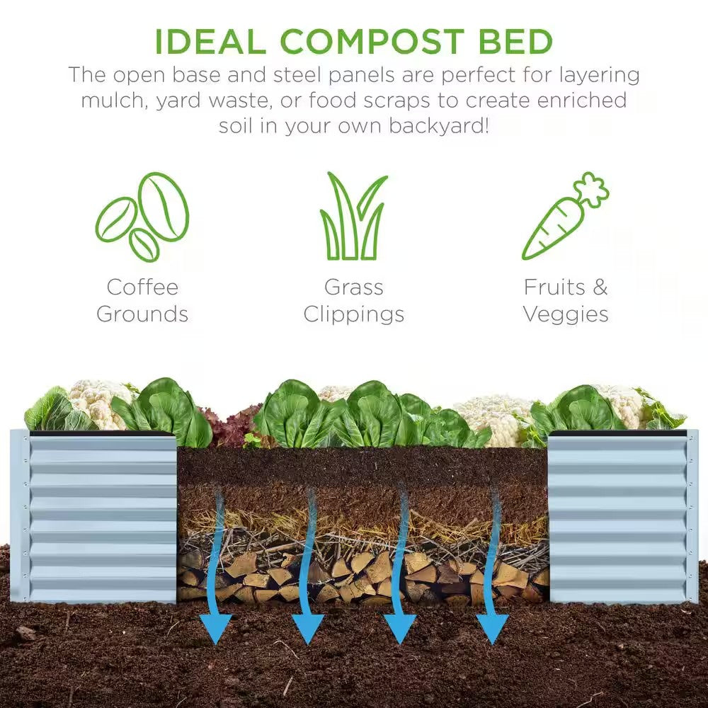 8 ft. x 4 ft. x 2 ft. Mist Blue Outdoor Steel Raised Garden Bed, Planter Box for Vegetables, Flowers, Herbs - D3 - 1418
