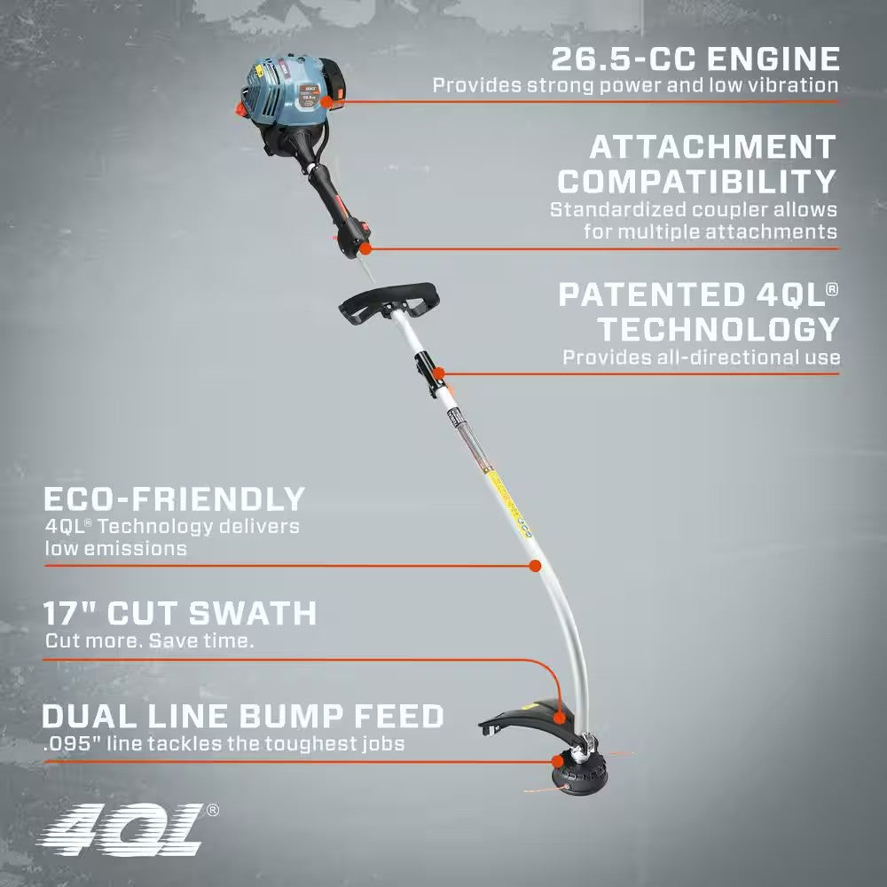 26.5 cc Gas 4-Stroke Attachment Capable Curve Shaft Trimmer 1586