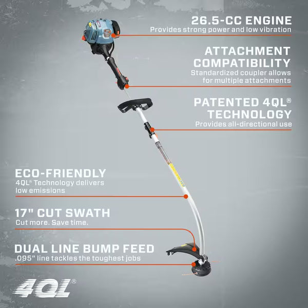 26.5 cc Gas 4-Stroke Attachment Capable Curve Shaft Trimmer 1586