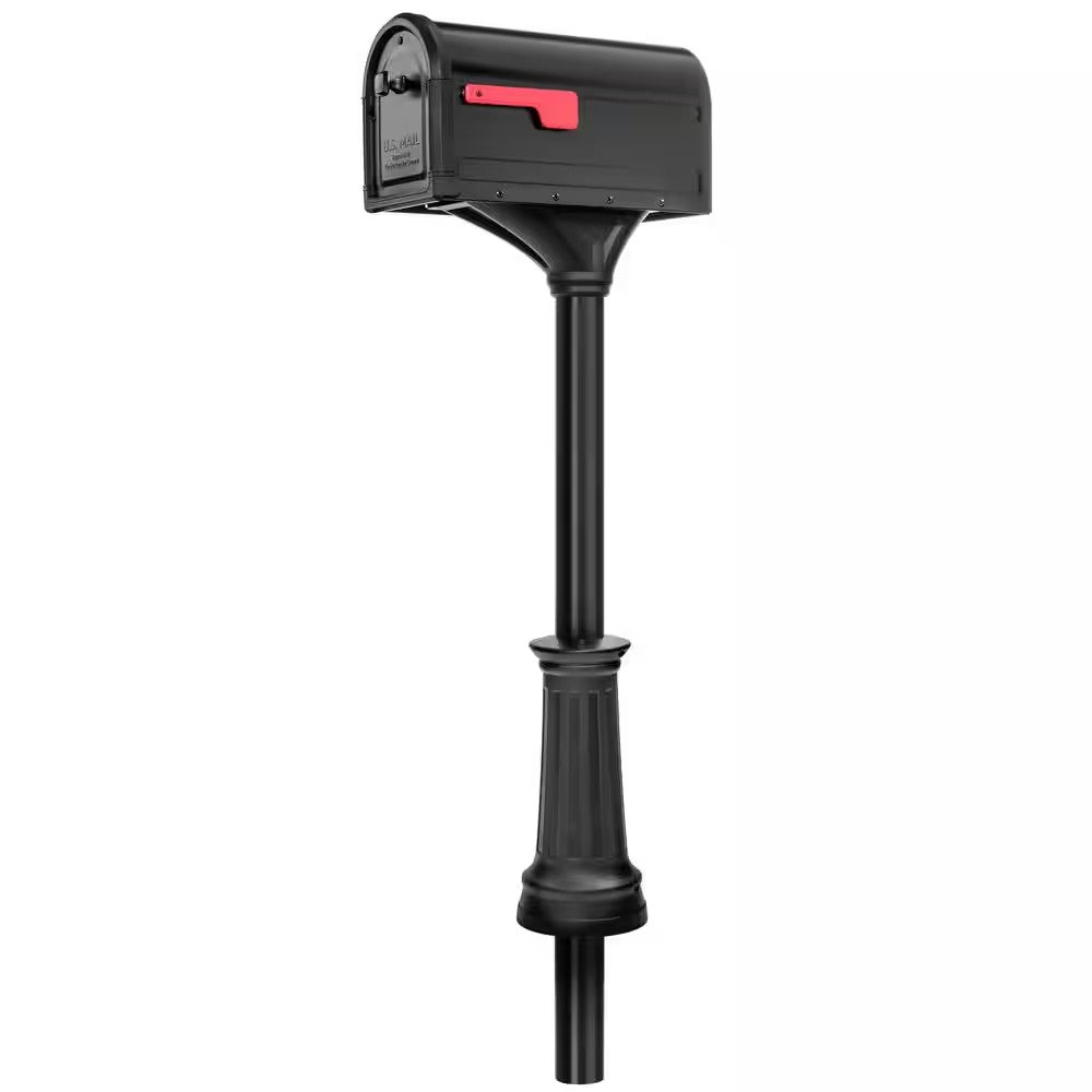 Roxbury Black, Large Steel Post Mount Mailbox and Premium Steel Post Combo 1914