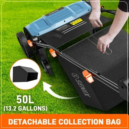SENIX Corded Dethatcher/Scarifier 2 in 1, 15" 13Amp, 5-Position Adjustment with Collection Bag, SCE13-M 1603