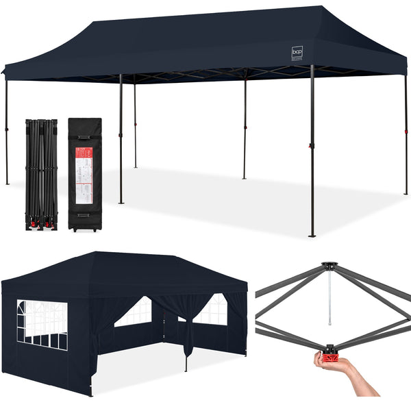 Best Choice Products 10x20ft Party Tent Pop up Canopy Easy Setup W/ 1-Button Setup, Wheeled Case, 4 Weight Bags - Navy - L2 - 1950