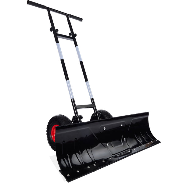 Best Choice Products 36in Galvanized Blade Hand Snow Pusher w/ 2 Wheels, Adjustable Handle, Blade Angle - Black - G10 - 1045
