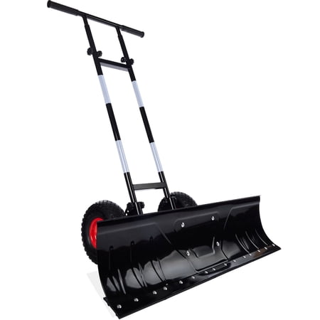 Best Choice Products 36in Galvanized Blade Hand Snow Pusher w/ 2 Wheels, Adjustable Handle, Blade Angle - Black - G10 - 1045
