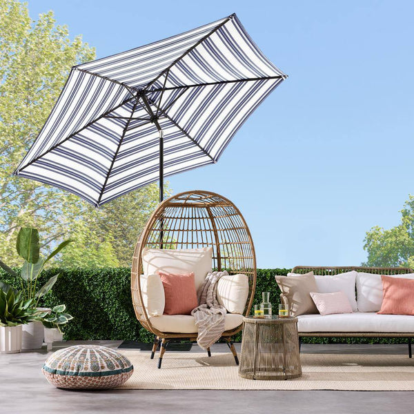 10 ft. Steel Market Tilt and Crank Patio Umbrella in Navy Blue Stripe - G2 - 2006