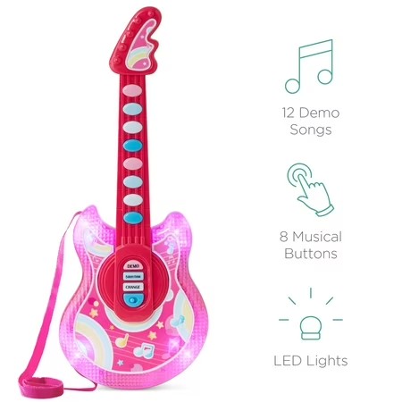 Best Choice Products 19in Kids Flash Guitar, Pretend Play Musical Instrument Toy for Toddlers w/ Mic, Stand - Pink -E4-1969