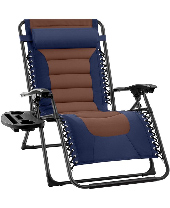 Oversized Padded Zero Gravity Chair, Folding Outdoor Patio Recliner w/ Side Tray - Multi - 302