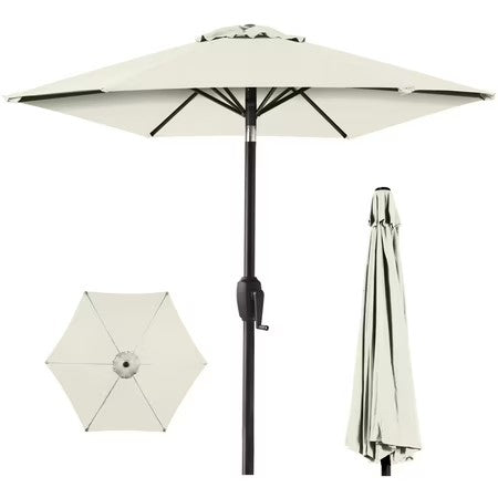 Best Choice Products 7.5ft Heavy-Duty Outdoor Market Patio Umbrella w/ Push Button Tilt, Easy Crank - Ivory - J8 - 1919 -L14-1924