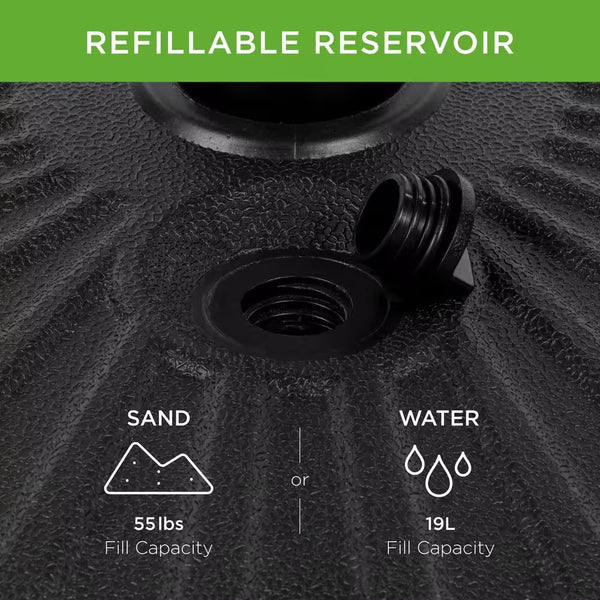 Fillable Plastic Faux Wicker Patio Umbrella Base with 2 Adjustment Knobs in Black Wicker 1801