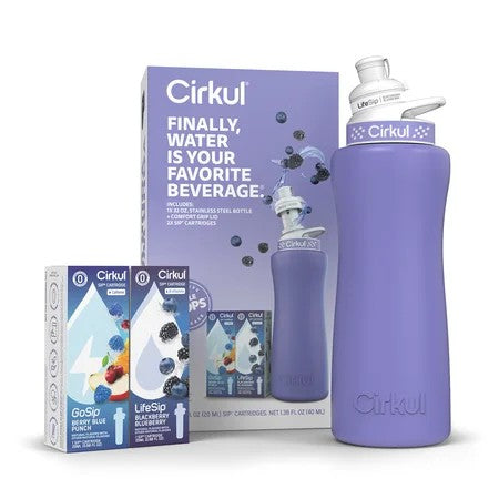 Cirkul 32oz Periwinkle Stainless Steel Starter Kit with Periwinkle Cirkul Lid 2.0 and 2 Flavor Cartridges (Blackberry Blueberry & Berry Blue Punch) 1373
