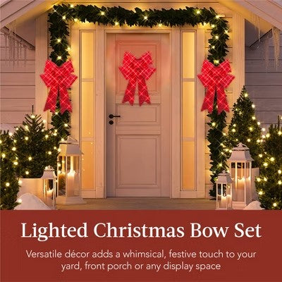 Best Choice Products Set of 3 Pre-Lit Christmas Bows, Indoor/Outdoor LED Holiday Decor w/ 8 Light Functions - Red - E4 - 975