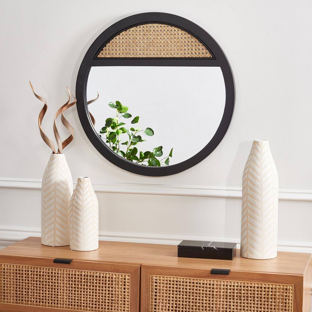 Deonna 23.5 in. W x 23.5 in. H Wood Round Modern Black/Natural Wall Mirror - H10 - 232