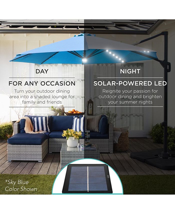 Best Choice Products 10ft 360-Degree Solar LED Lit Cantilever Patio Umbrella, Outdoor Hanging Shade - Yellow - L4 - 342