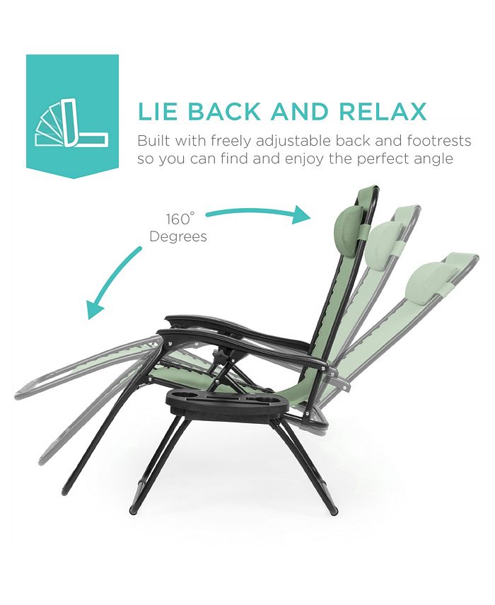 Best Choice Products Set of 2 Zero Gravity Lounge Chair Recliners for Patio, Pool w/ Cup Holder Tray - Green -M5 - 1956
