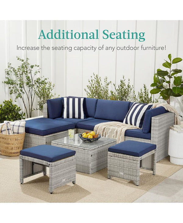 Best Choice Products Set of 2 Multipurpose Patio Wicker Ottomans w/ Removable Cushions - Gray - L1 - 11