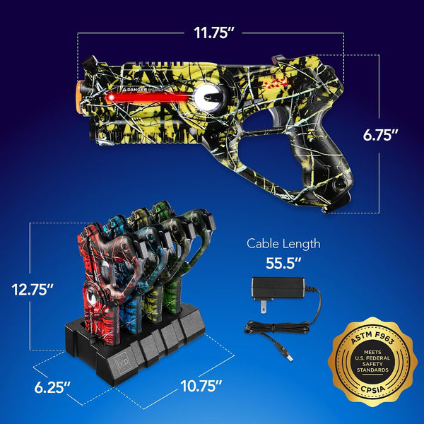 Best Choice Products Rechargeable Laser Tag Set for Kids & Adults, 4 Pack Infrared Blasters with Docking Station, No Vest Needed, Multiplayer Team Game, 4 Modes - Graffiti Red/Blue/Green/Yellow -J3-0389