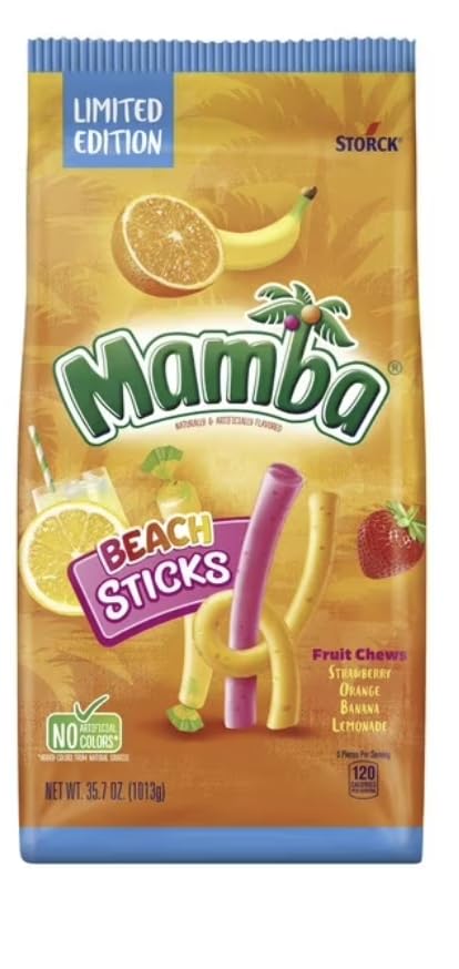 Mamba Beach Sticks by Storck | Limited Edition Fruit Chews | Strawberry Orange Banana Lemonade Flavor | No Artificial Colors | 35.7 oz - QTY 4 - B81