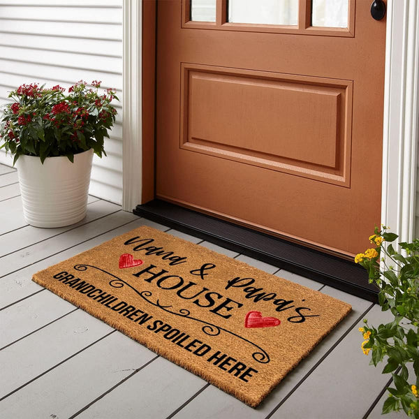Nana & Papas House Funny Coir Doormat - Grandchildren Spoiled Here, Brown Coconut Fiber Mat, 23.7x15.7 inch, Novelty Gift, Front Door & Porch Welcome Mat 1474