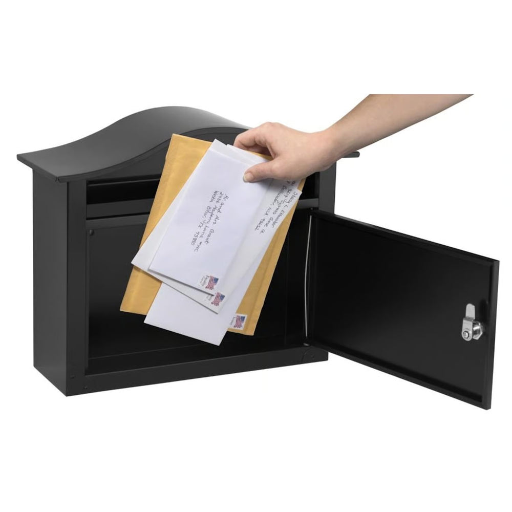 Architectural Mailboxes The Saratoga Galvanized Steel Wall Mount Black Locking Mailbox 1911