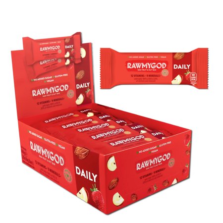 RAWMYGOD Raw Fruit & Nut Bar, Daily, Gluten Free, Vegan, No Added Sugar, 20 pack, 101 Calories per Bar