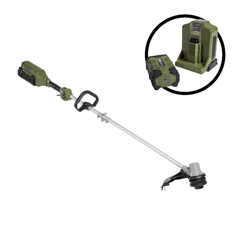 62V Cordless Battery 16  String Trimmer Cut Swath Brushless Motor with quick reload spool and 2.5 Ah Battery and Charger 513