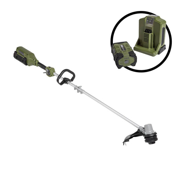 62V Cordless Battery 16  String Trimmer Cut Swath Brushless Motor with quick reload spool and 2.5 Ah Battery and Charger 513
