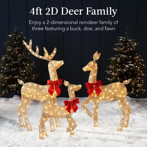 48 in. Gold LED Metal Deer Family Christmas Yard Decor - E10 - 1081