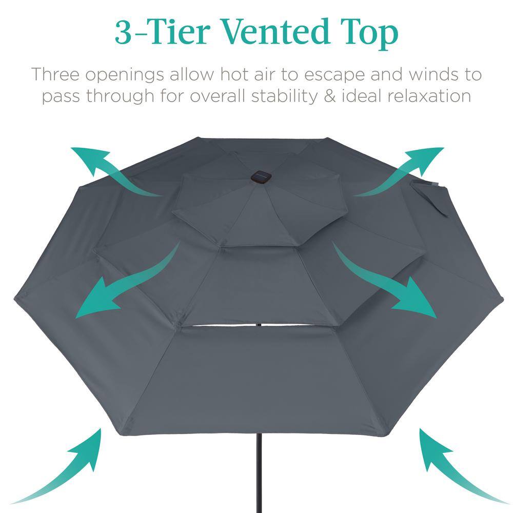 10 ft. Steel Market Solar Tilt Patio Umbrella with 24 LED Lights, Tilt Adjustment, Easy Crank in Slate - K7 - 461