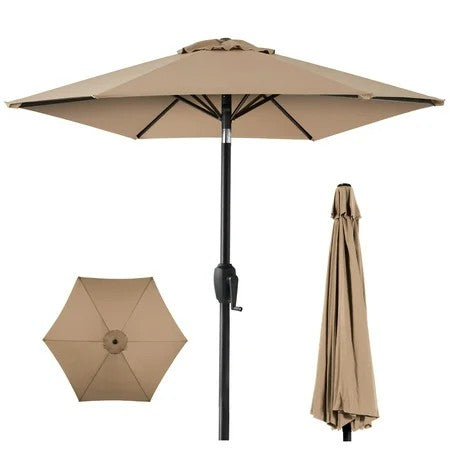 Best Choice Products 7.5ft Heavy-Duty Outdoor Market Patio Umbrella w/ Push Button Tilt, Easy Crank, Tan - L148