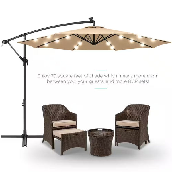 10 ft. Cantilever Solar LED Offset Patio Umbrella with Adjustable Tilt in Sand -H5-2007