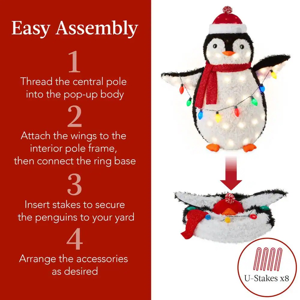 36 in. Red LED Penguin Family Christmas Yard Decor with 150 Clear Lights (2-Piece) - L6 - 419