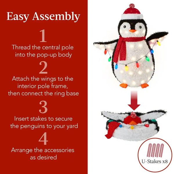 36 in. Red LED Penguin Family Christmas Yard Decor with 150 Clear Lights (2-Piece) -L6-0436