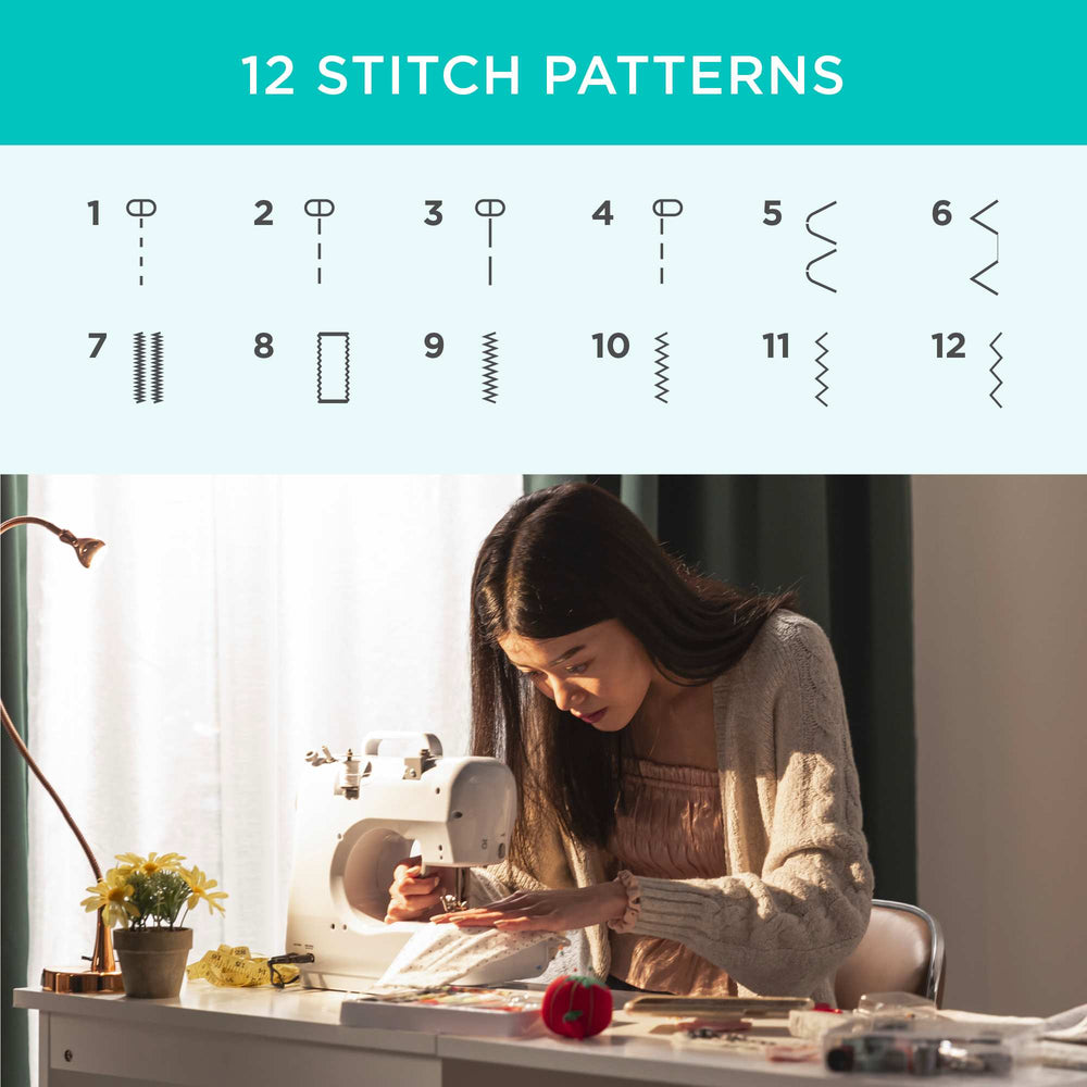 Best Choice Products 6V Portable Sewing Machine 42-Piece Beginners Kit w/ 12 Stitch Patterns - Gray/White 1798