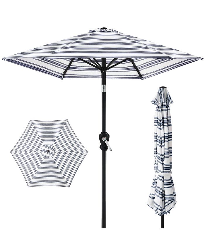 Best Choice Products 10ft Outdoor Steel Striped Market Patio Umbrella w/ Crank, Tilt Push Button, 6 Ribs - Blue - K7 - 464