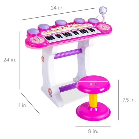 Best Choice Products 37-Key Kids Electronic Piano Keyboard w/ Multiple Sounds, Lights Microphone, Stool - Pink -J7-1592