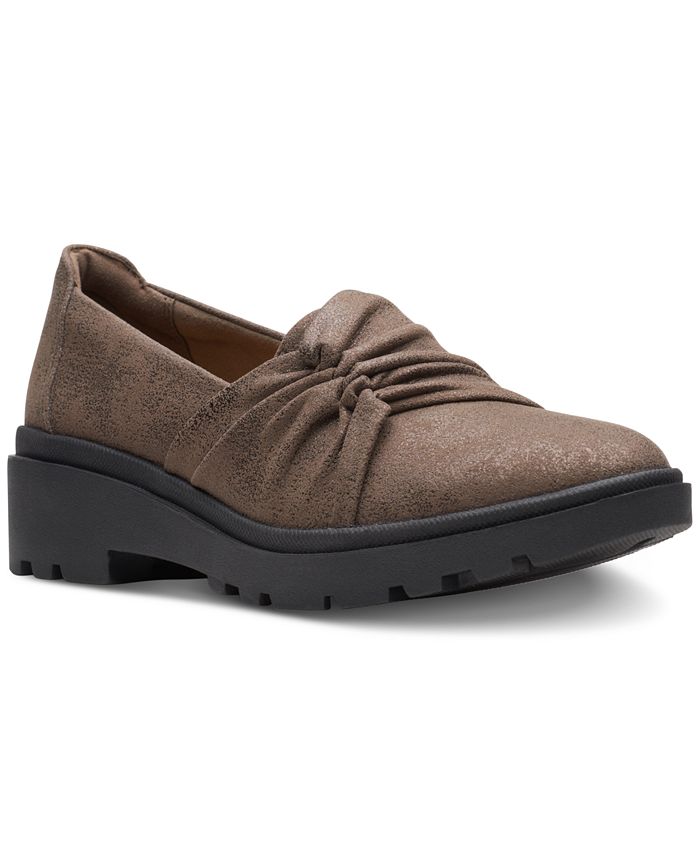 Clarks Women's Calla Style Ruched Slip-On Flats - Brown - 9.5W - B5 - 1378