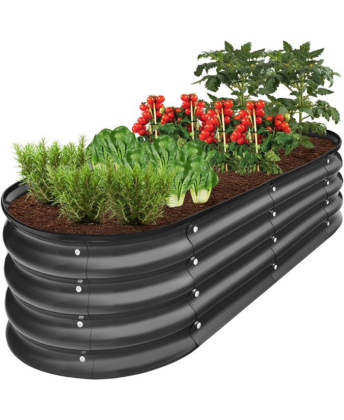 Best Choice Products 4x2x1ft Outdoor Raised Metal Oval Garden Bed, Planter Box for Vegetables, Flowers - Gray -K5-0424