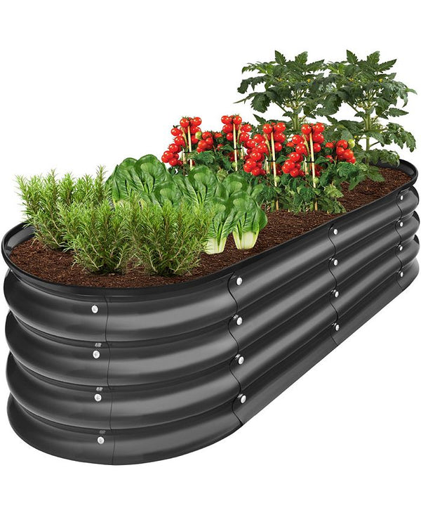 Best Choice Products 4x2x1ft Outdoor Raised Metal Oval Garden Bed, Planter Box for Vegetables, Flowers - Gray -K5-0424