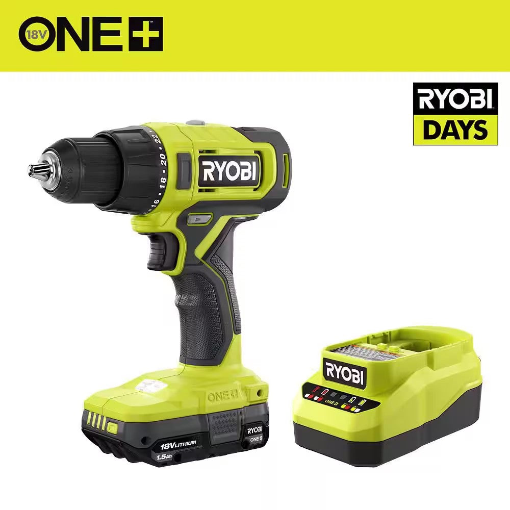 RYOBI ONE+ 18V Cordless 1/2 in. Drill/Driver Kit with (1) 1.5 Ah Battery and Charger 398