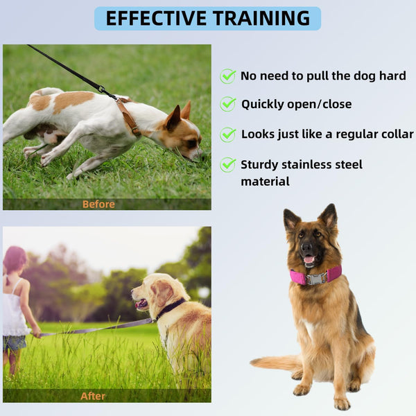 Prong Training Collar for Dogs, Adjustable Dog Pinch Collar with QuickRelease Buckle, Dog No Pull Collar for Small Medium Large Dogs, 2 Extra Link and 20pc Caps (Pink, XL(23-27" Neck, 4.0mm)) -K10-0678