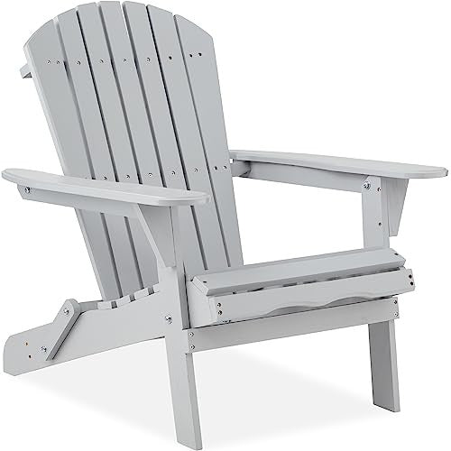 Folding Wooden Adirondack Chair, Accent Furniture W/ Natural Woodgrain - Slate Gray - 1669