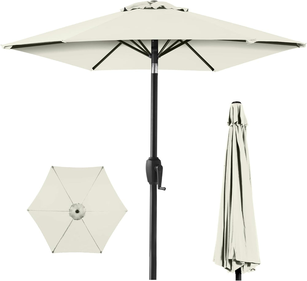 7.5ft Heavy-Duty Round Outdoor Market Table Patio Umbrella w/Steel Pole, Push Button Tilt, Easy Crank Lift - Ivory - 733