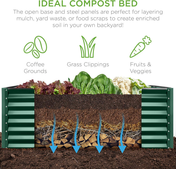 Best Choice Products 8x4x2ft Outdoor Metal Raised Garden Bed, Deep Root Planter Box for Vegetables, Herbs & Flowers, 478-Gallon Capacity, 100% Non Toxic Materials - Dark Green 1491