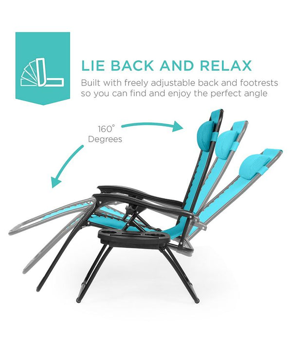 Best Choice Products Set of 2 Zero Gravity Lounge Chair Recliners for Patio, Pool w/ Cup Holder Tray - Blue - D8 - 585