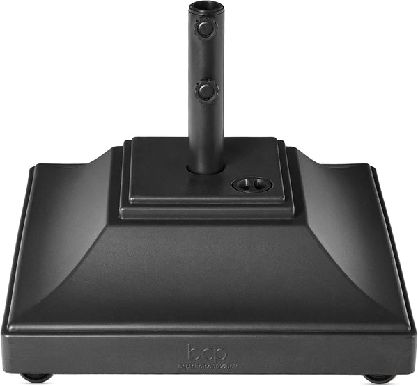 Fillable Mobile Umbrella Base, Heavy Duty Base, Square Tiered Market Stand for Patio, Deck, Outdoor w/ 4 Wheels, 2 Locks, 2 Knobs, 120lb Capacity - Black M38