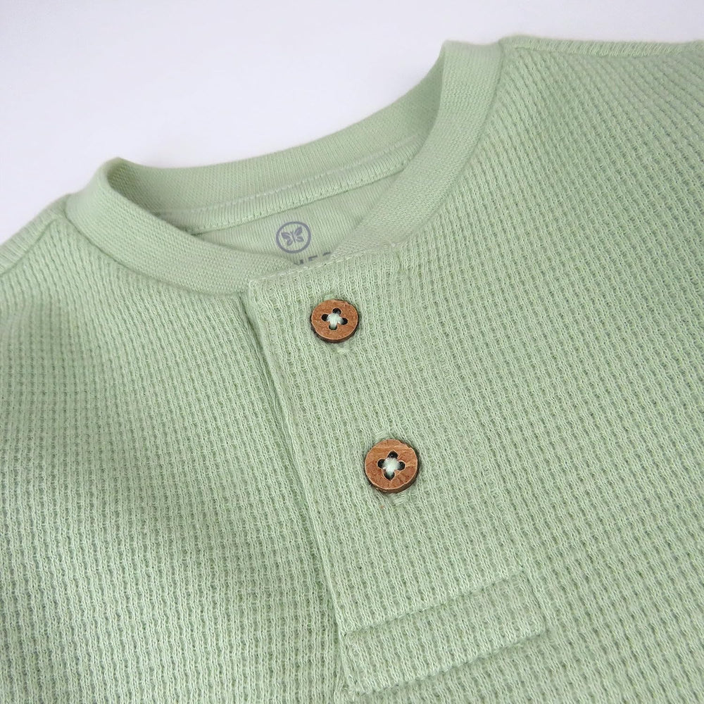 HonestBaby Boys' Baby Toddler & Kid Waffle Henley 100% Organic Long Sleeve Shirts (5-Pack) 1343