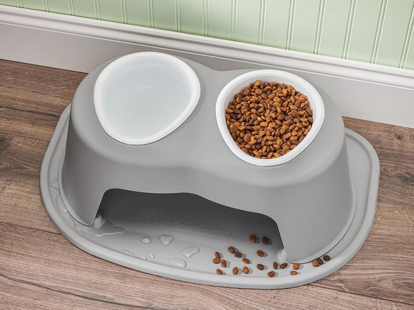 WeatherTech Double High Pet Feeding System w/Plastic Dog/Cat Bowls - 10" High Stand Light Grey (PDHC6410LGLG) -M5-0645
