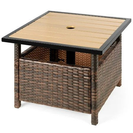 Best Choice Products Wicker Rattan Patio Side Table Outdoor Furniture for Garden, Pool, Deck w/ Umbrella Hole - Brown - L141