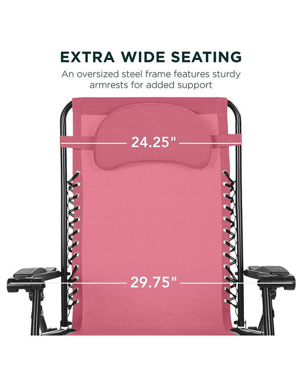 Best Choice Products Oversized Zero Gravity Chair, Folding Outdoor Patio Recliner w/ Cup Holder - Pink -M3-0018