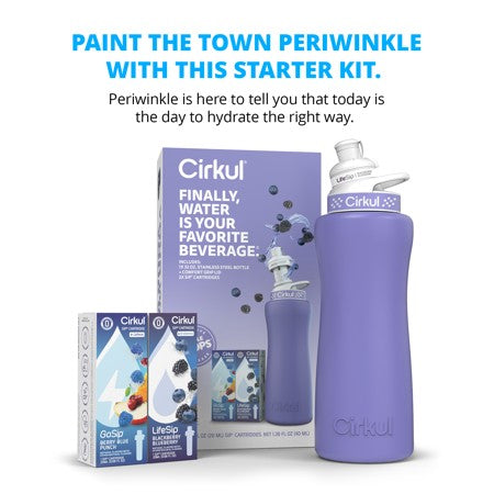 Cirkul 32oz Periwinkle Stainless Steel Starter Kit with Periwinkle Cirkul Lid 2.0 and 2 Flavor Cartridges (Blackberry Blueberry & Berry Blue Punch) 1373